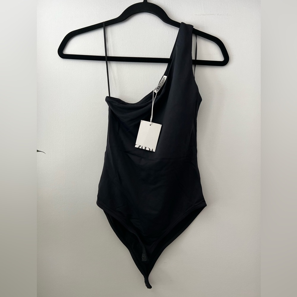 Zara Black One-Shoulder Top Bodysuit